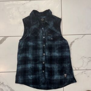 Harley-Davidson Sleeveless Blue Plaid Shirt